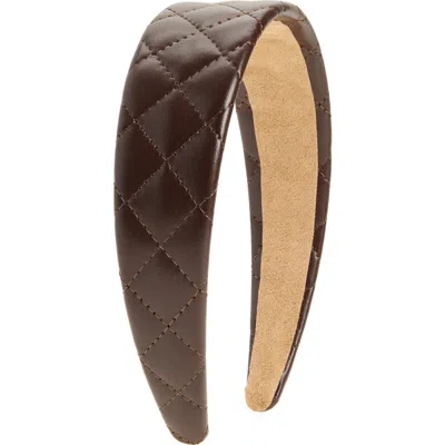 Tasha Quilted Wide Faux Leather Headband In Brown