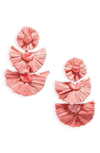 Tasha Raffia Fan Drop Earrings In Pink