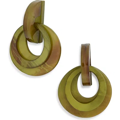 Tasha Resin Doorknocker Drop Earrings In Olive Green