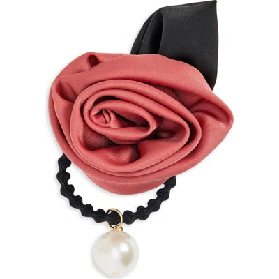 Tasha Rose & Imitation Pearl Ponytail Holder In Pink