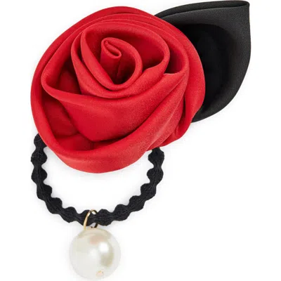 Tasha Rose & Imitation Pearl Ponytail Holder In Red