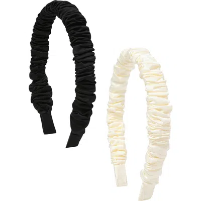 Tasha Ruched Satin Headband In Ivory Black