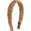 Tasha Ruched Satin Headband In Tan