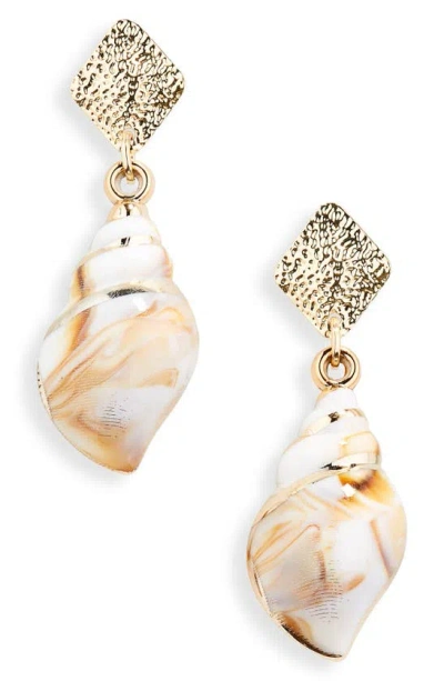 Tasha Sea Shell Drop Earrings In Gold/ White Multi