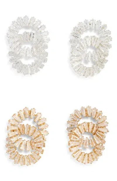 Tasha Set Of 2 Baguette Crystal Interlocking Circle Stud Earrings In Gold