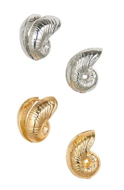 Tasha Set Of 2 Conch Statement Earrings In Gold/silver