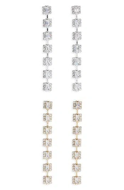 Tasha Set Of 2 Crystal Linear Drop Earrings In Silver