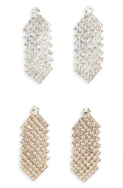 Tasha Set Of 2 Crystal Mesh Drop Earrings In Gold