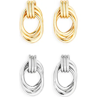 Tasha Set Of 2 Doorknocker Drop Earrings In Multi