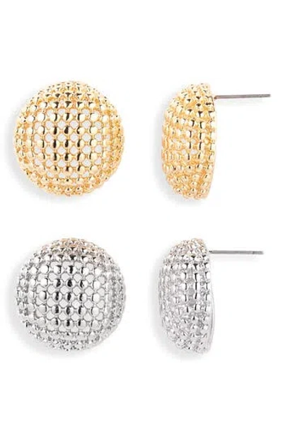 Tasha Set Of 2 Dotted Dome Stud Earrings In Gold/silver