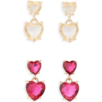 Tasha Set Of 2 Double Heart Drop Earrings In Gold