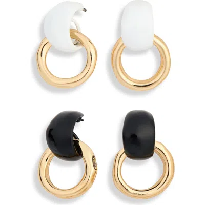 Tasha Set Of 2 Enamel Doorknocker Drop Earrings In Black-ivory