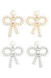 Tasha Set Of 2 Faux Pearl Bow Drop Earrings