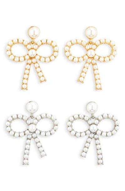 Tasha Set Of 2 Faux Pearl Bow Drop Earrings