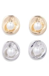 Tasha Set Of 2 Faux Pearl Circle Stud Earrings