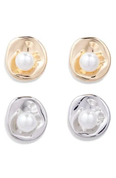 Tasha Set Of 2 Faux Pearl Circle Stud Earrings