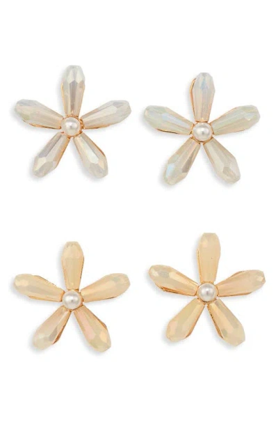 Tasha Set Of 2 Floral Stud Earrings In Blue/ Ivory