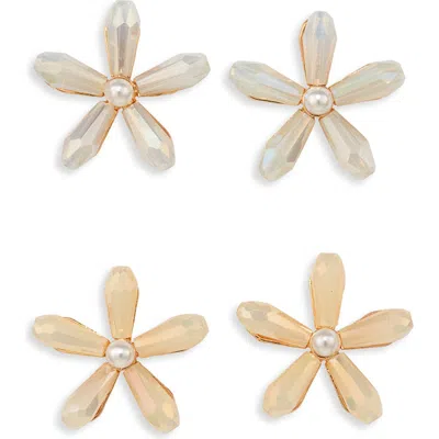 Tasha Set Of 2 Floral Stud Earrings In Gold
