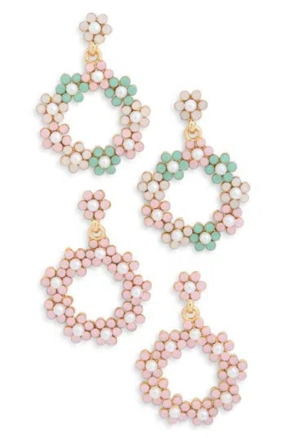 Tasha Set Of 2 Flower Drop Earrings In Multi