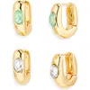Tasha Set Of 2 Huggie Hoop Earrings In Crystal/mint