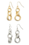 Tasha Set Of 2 Interlocking Circle Drop Earrings In Gold/silver