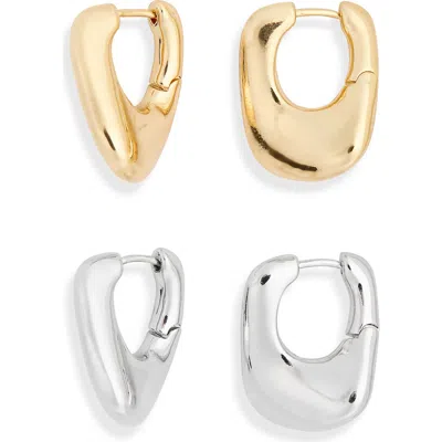 Tasha Set Of 2 Molten Hoop Earrings In Gold-silver