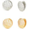 Tasha Set Of 2 Pavé Zircon Shell Huggie Earrings In Gold/silver
