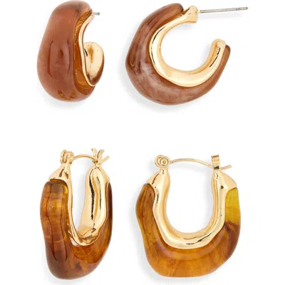 Tasha Set Of 2 Resin Hoop Earrings In Gold