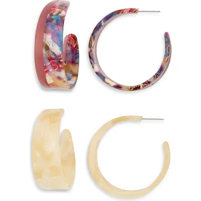 Tasha Set Of 2 Resin Hoop Earrings In Ivory-multi