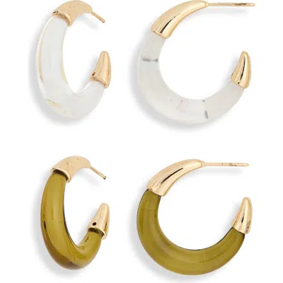 Tasha Set Of 2 Resin Hoop Earrings In Lime Green-clear