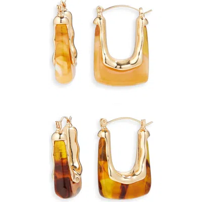 Tasha Set Of 2 Resin Oval Hoop Earrings In Gold