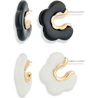Tasha Set Of 2 Scalloped Resin Hoop Earrings In Black