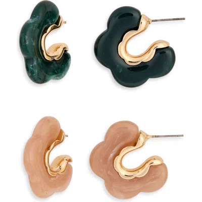 Tasha Set Of 2 Scalloped Resin Hoop Earrings In Pink-green