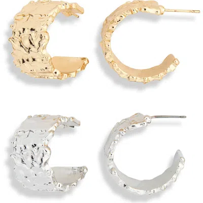 Tasha Set Of 2 Textured Hoop Earrings In Gold-silver