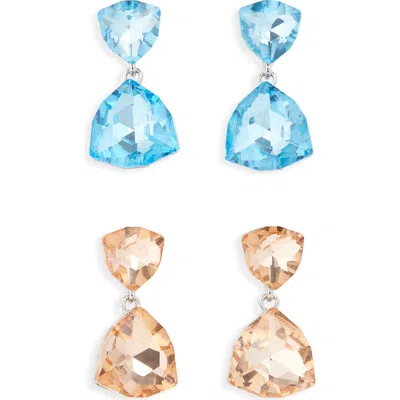 Tasha Set Of 2 Trillion Cut Crystal Drop Earrings In Multi