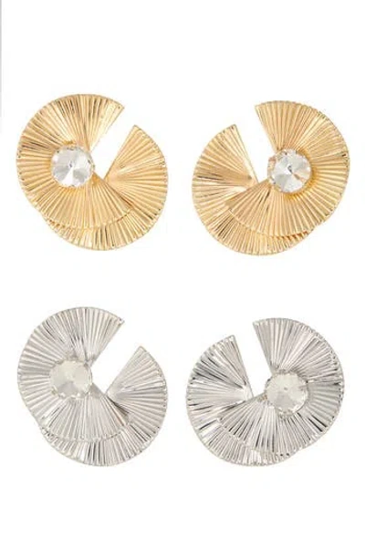 Tasha Set Of 2 Two-tone Crystal Fan Statement Earrings In Multi