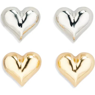 Tasha Set Of 2 Two-tone Heart Stud Earrings