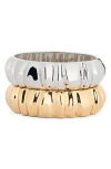 Tasha Set Of 2 Two-tone Textured Bangle Bracelets In Multi