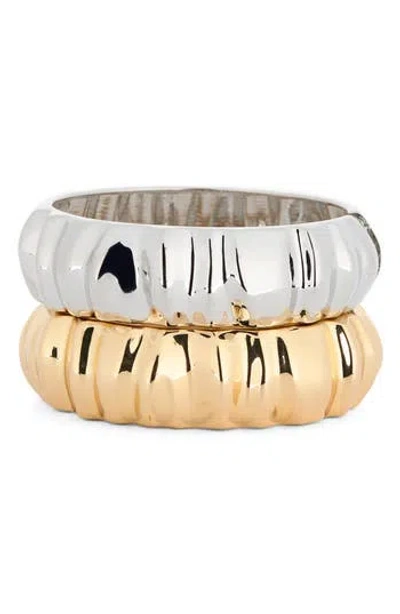 Tasha Set Of 2 Two-tone Textured Bangle Bracelets In Multi