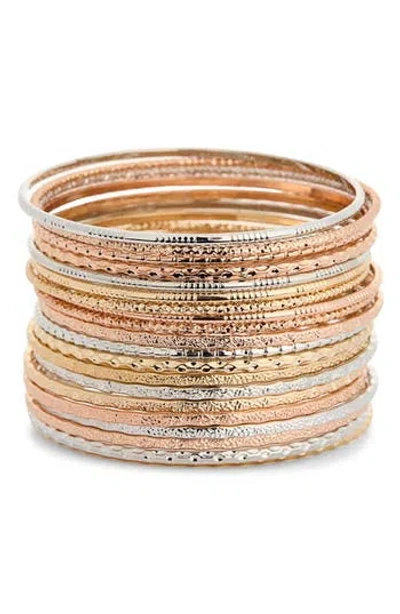 Tasha Set Of 21 Tri-tone Bangle Bracelets In Multi