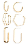 Tasha Set Of 3 Assorted Hoop Earrings In Gold