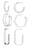Tasha Set Of 3 Assorted Hoop Earrings In Silver