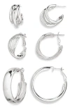 Tasha Set Of 3 Assorted Hoop Earrings In Silver