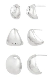 Tasha Set Of 3 Assorted Huggie Hoop Earrings In Silver