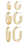 Tasha Set Of 3 Assorted Oval Hoop Earrings In Gold