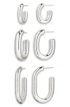 Tasha Set Of 3 Assorted Oval Hoop Earrings In Silver