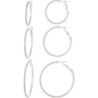 Tasha Set Of 3 Crystal Hoop Earrings In Silver