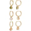 Tasha Set Of 3 Cubic Zirconia Drop Huggie Hoop Earrings In Multi