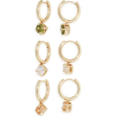 Tasha Set Of 3 Cubic Zirconia Drop Huggie Hoop Earrings In Multi