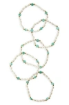 Tasha Set Of 3 Faux Pearl & Crystal Beaded Stretch Bracelets In Pearl/turquoise